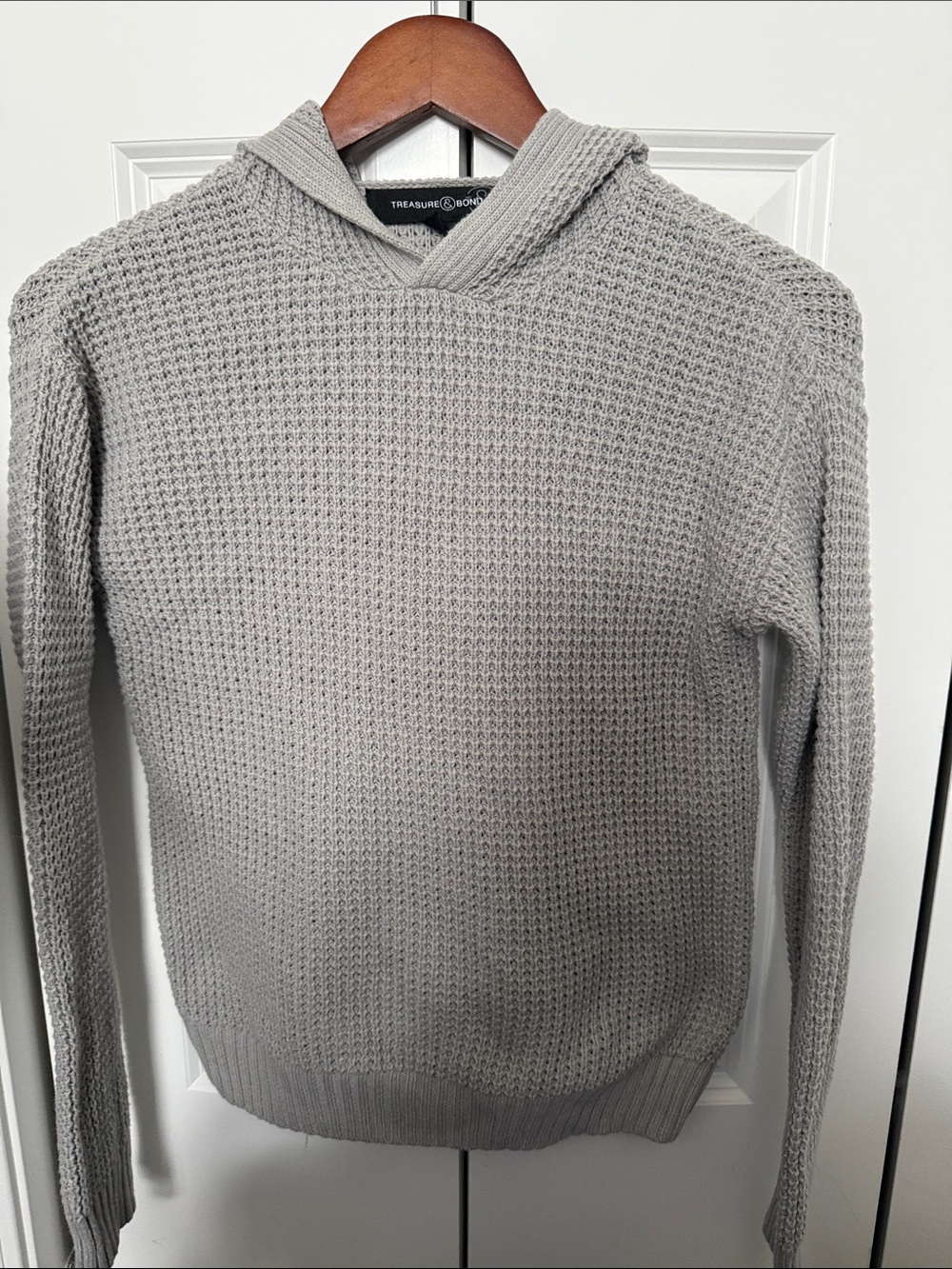 Treasure & Bond Light Gray Waffle Knit Hooded Sweater